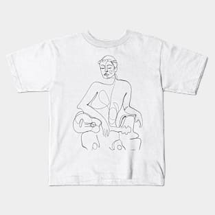 Woman Musician with Guitar - One Line Drawing Kids T-Shirt